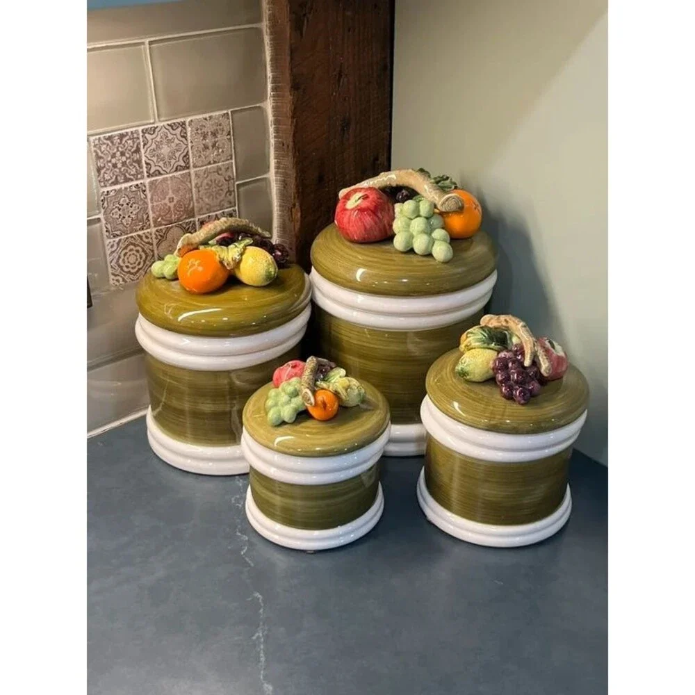 Vintage 1950s Armart 5th Ave Garden Harvest Fruit Canister | Hand Painted